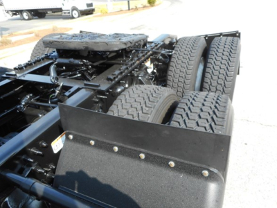 Freightliner Cascadia 126 chassis view showing rear dual axles and frame components undercarriage with drivetrain and suspension elements visible