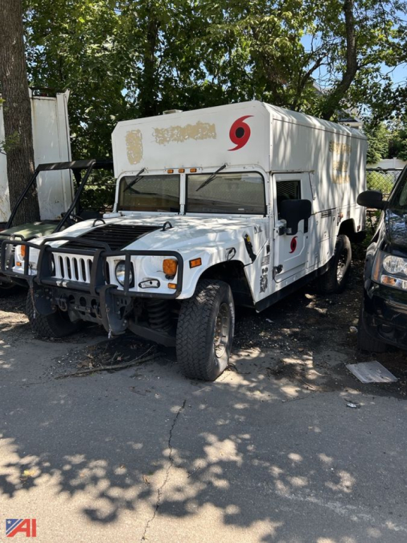 Hummer H1 Utility Truck showing service body, front bull bar, and dual headlights.