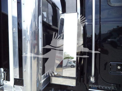 Mack MD6 truck cab exterior with chrome side mirror housing and steps visible