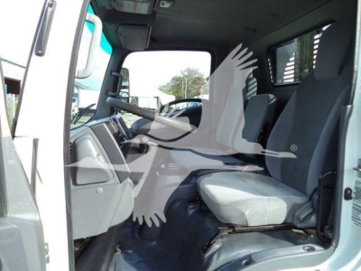 Isuzu NPR/NRR cab interior view showing front seats and steering wheel