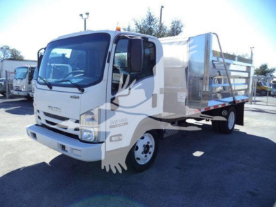 Isuzu NPR-HD truck in view showing cab and dump bed with clean body and wheel but no readable text.