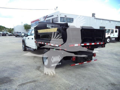 Dump truck bed on a 2018 Ford F550 XL with back view showing dump bed and taillights.