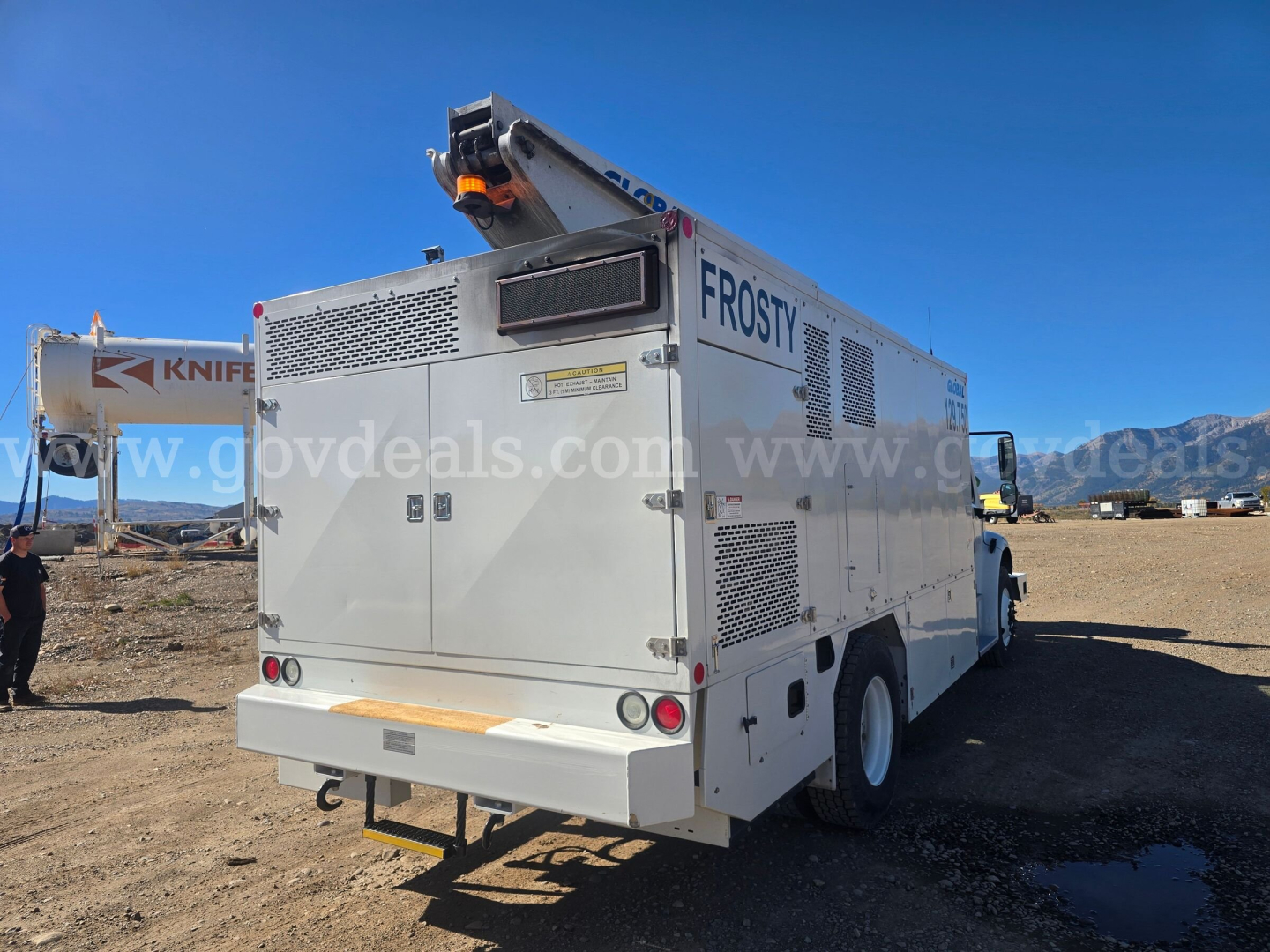 Freightliner service truck rear view showing Frosty X air intake and utility compartments