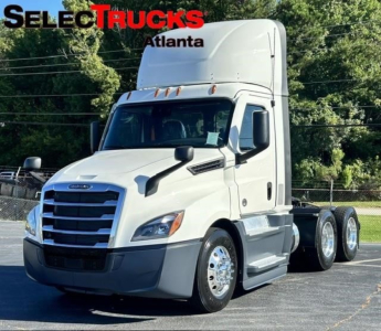 Freightliner Cascadia 126 tractor truck side/front view with SelectTrucks Atlanta logo.