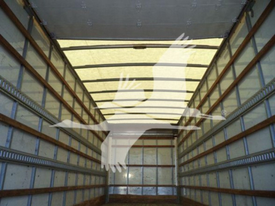Truck trailer interior with empty box area and overhead ceiling, Hino 268A listing. VIN 5PVNJ8JV7K4S71130 stock T71130 box truck used.