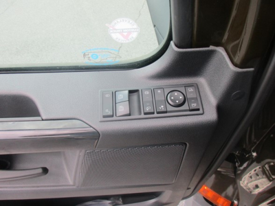 Freightliner Cascadia interior window controls and door panel showing switches and speaker grille.