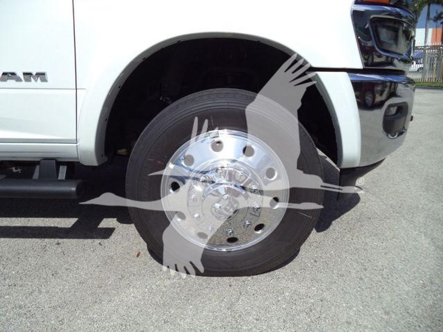Ram 4500 wheel and front fender shown with chrome hub, wheel well, and vehicle body details.