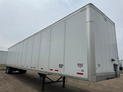 Wabash van trailer showing box-style dry van with 53' length and tie-downs, side and rear doors not visible.
