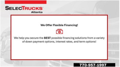 Freightliner Cascadia 126 truck listing showing SelectTrucks Atlanta branding, VIN 3AKJHLDV4MSLG9655, stock 349938, day cab category, used vehicle.