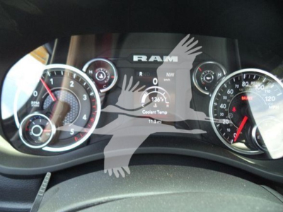 Ram 1500/5500 gauge cluster view showing speedometer and tachometer with RAM logo watermark over image