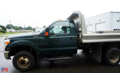 Ford F-350 dump truck side view showing dump bed and chassis
