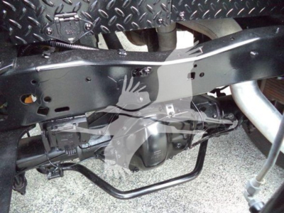 Ford F-450 2017 chassis with mid-section view showing winch mounting area and exposed frame cross member, engine bay not visible.