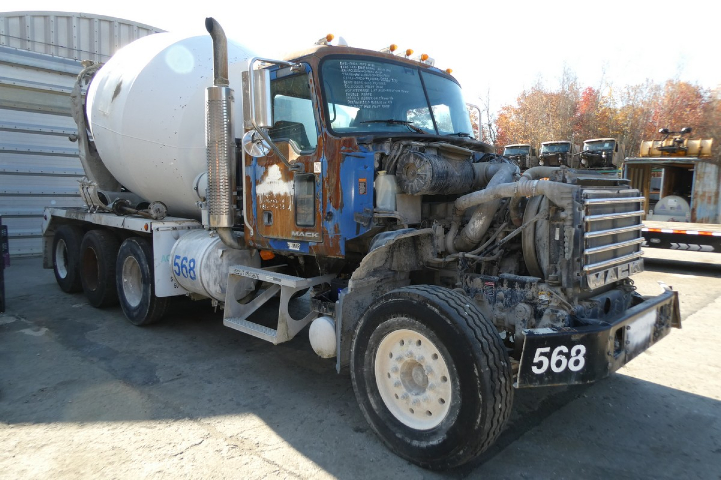 Concrete mixer truck CTP713 with front cab damage and hydraulic drum visible