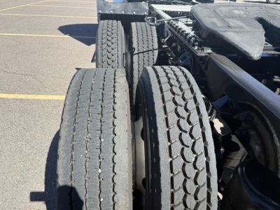 Kenworth T680 wheelassembly rear view showing dual rear wheels and tires on tractor tractor-trailer chassis