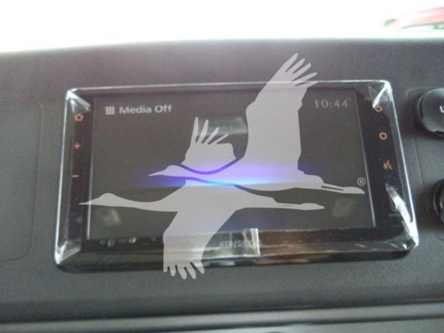 Dashboard display screen in a Freightliner M2 106 cab showing a Media Off screen with time 10:44.