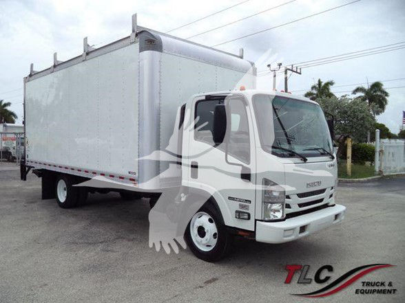 Isuzu NPR HD box truck showing cargo box and cab with TLC Truck & Equipment watermark.