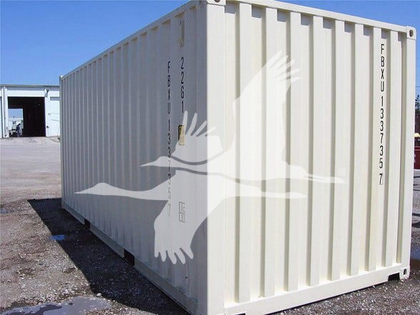 General 20' container showing side and end with vertical sizing marks and identification numbers.