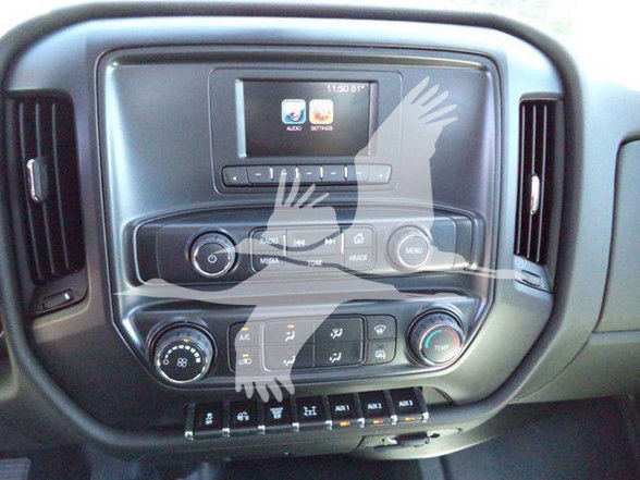 Dashboard of a 2023 Chevrolet Silverado 6500HD showing center touchscreen, climate controls, and control buttons.