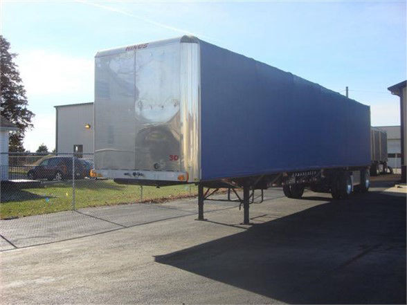  Fontaine AERO CONESTOGA tarp system curtain side trailer with blue tarp and silver front showing stock number CONESTOGA.