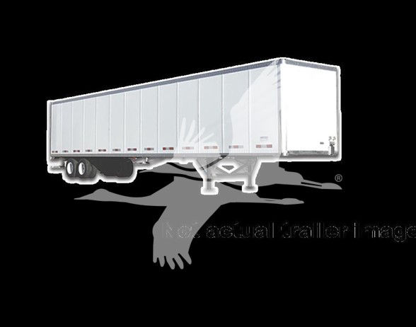 Trailer image showing a white Strick van trailer with dual axles and landing gear.