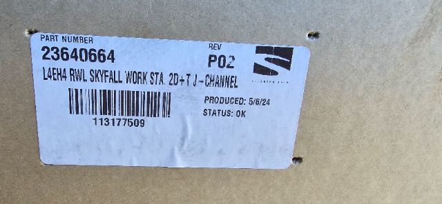 Label on Volvo truck part showing PART NUMBER 236406664 with rev PD2, L4EH4 RWl SKYFALL WORK STA 2D+T j CHANNEL, produced 5/6/24, status OK, barcode