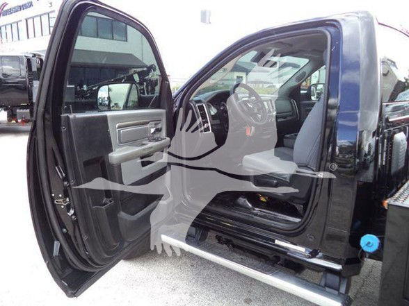 2018 Ram 4500 SLT truck interior driver door open showing front seat and dashboard.