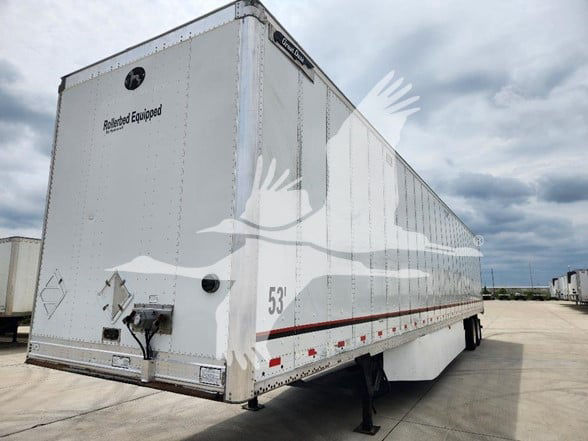 Great Dane trailer side and rear showing 53’ length and front landing gear.