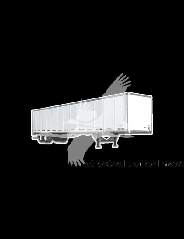 Trailered van trailer silhouette with a long rectangular cargo body and dual rear axles, white color on a black background.