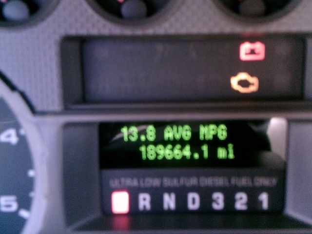 Gauge cluster and dashboard display showing 13.8 AVG MPG, 189664.1 mi, gear indicator R N D 3 2 1.
