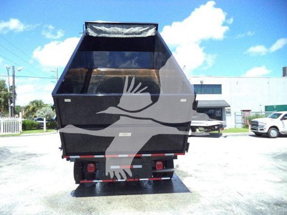Ford E450 dump truck bed rear view showing dump bed and taillights.