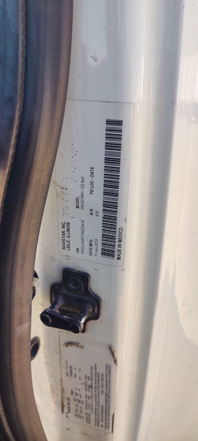 Vehicle door jamb label showing VIN and model information for a 2016 Navistar/International ProStar truck.