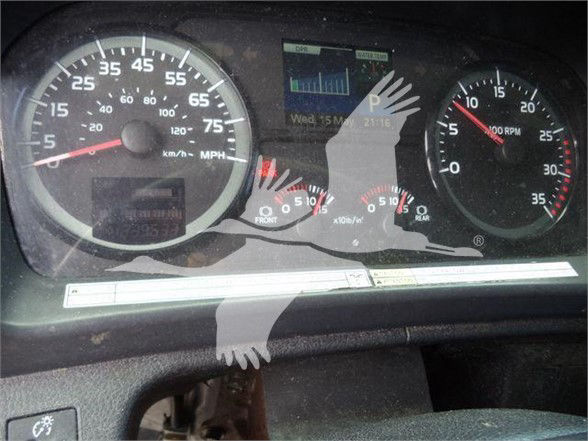 Dashboard view of a 2019 truck with speedometer and tachometer visible, showing gauges and a reflection across the windshield.