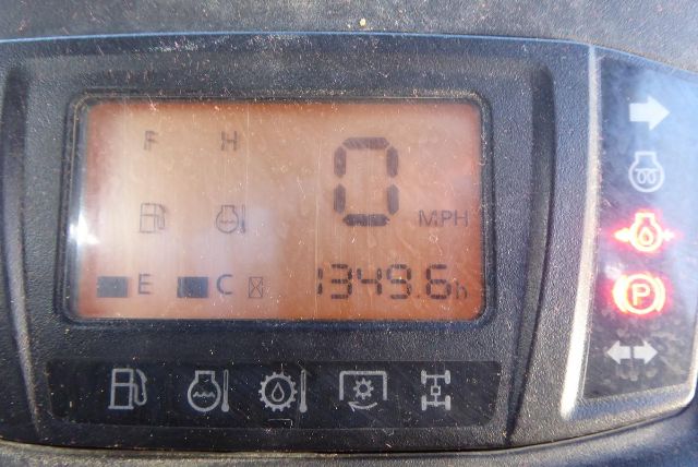 Kubota RTV-X1140 instrument cluster showing 0 mph and 349.6h on hour meter with various indicator icons.