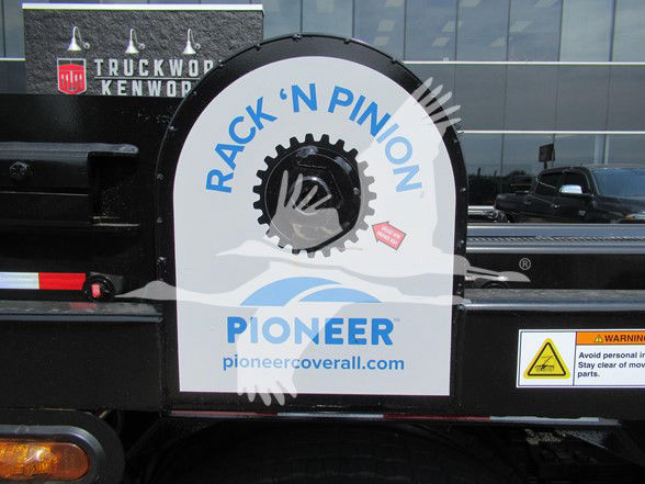 Kenworth T480 refuse truck rear with spare tire carrier and Rack N Pinion Pioneer cover