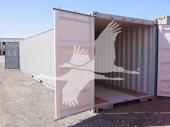 Container trailer with double doors showing interior cargo space in a 40' General container.