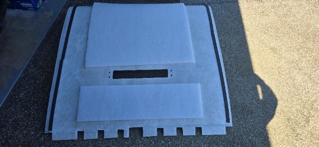 Volvo 760 sleeper truck component with foam panels and a rectangular opening, viewed from above.