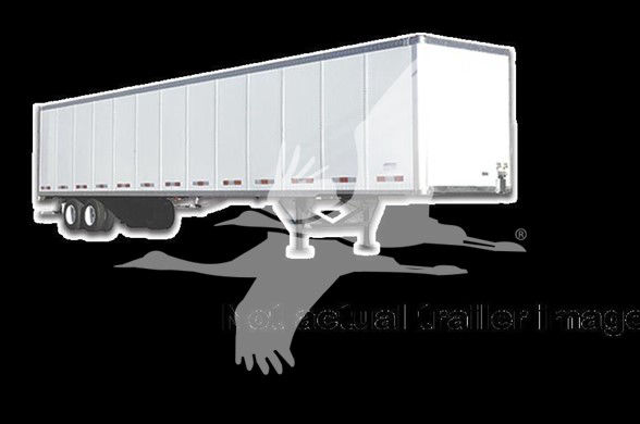 Trailer image showing a white Strick van trailer with dual rear axles and black ground shadow.
