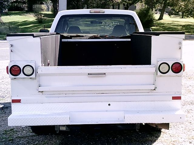 Ford F-250 Super Duty pickup rear view with flatbed and utility compartments.