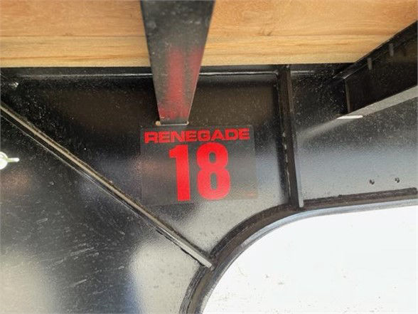 Renegade 18 logo or badge on Fontaine trailer showing red 'RENEGADE' text and large '18' on black surface.