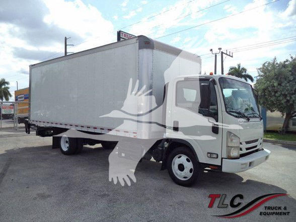 Isuzu NRR box truck showing cargo box and cab with TLC Truck & Equipment logo watermark.