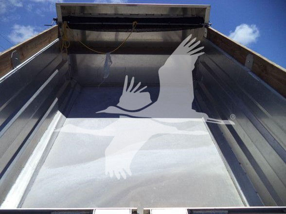 Isuzu truck bed interior showing metal dump box and tailgate open.