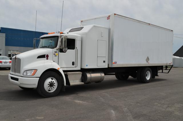 Kenworth T370 box truck 2014 with large white cargo box and sleeper cab, stock number 22836.