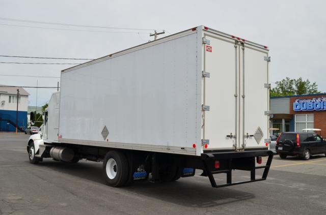 Kenworth T370 box truck rear and left side view with white cargo box and cab, stock number 22836.