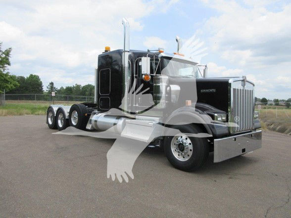 Kenworth W900B conventional sleeper truck side view with black cab and chrome accents.