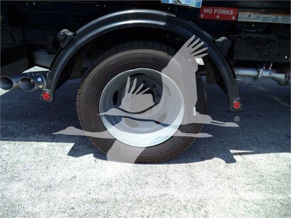 Wheel well and rear tire of a 2016 Ford F550 chassis, with a large overlay watermark of a bird/logo across the tire. No visible text or labels readable on the wheel area.