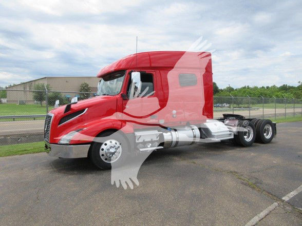 Volvo VNL64T740 truck cab and chassis profile with red cab and transparent watermark overlay.